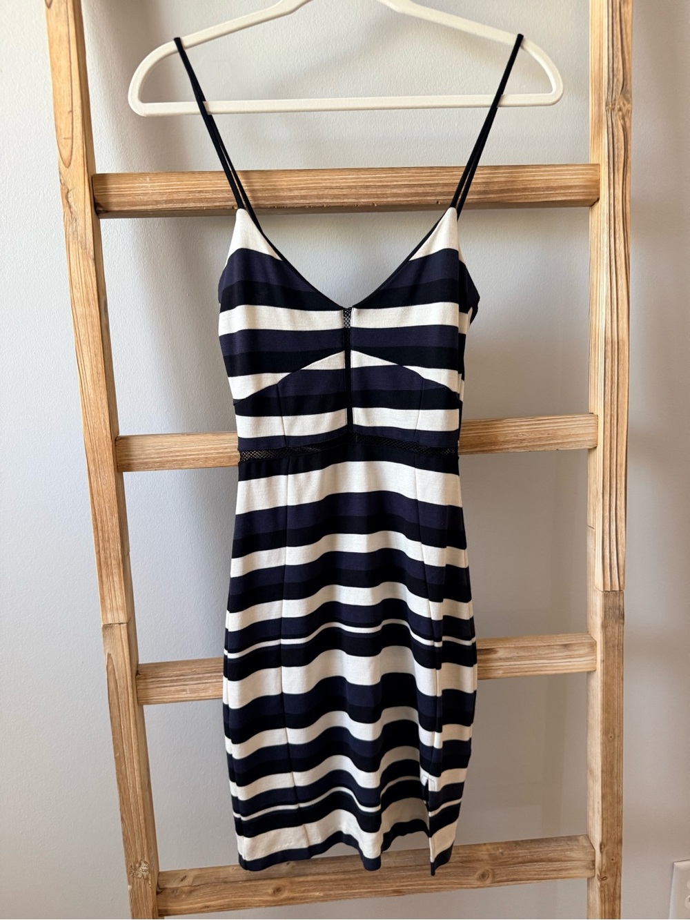 French Connection Navy and White Striped Spaghetti Strap Mini Dress